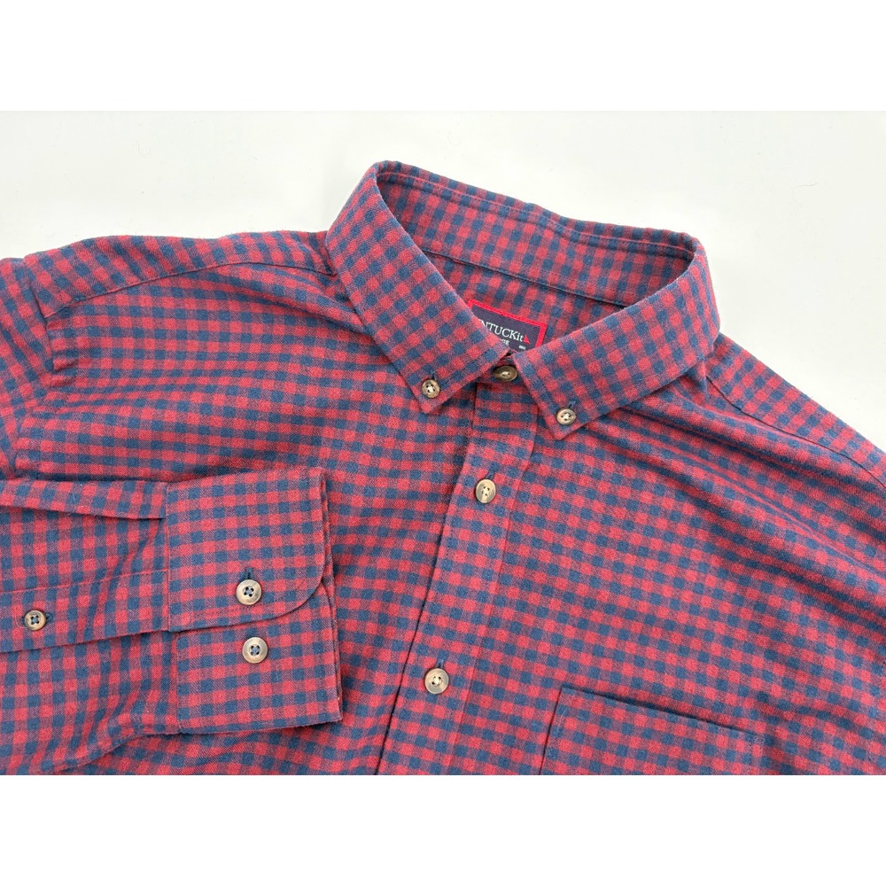 UNTUCKit Men's Leland Slim Fit Red Blue Plaid Soft Flannel Button Down Shirt, L
